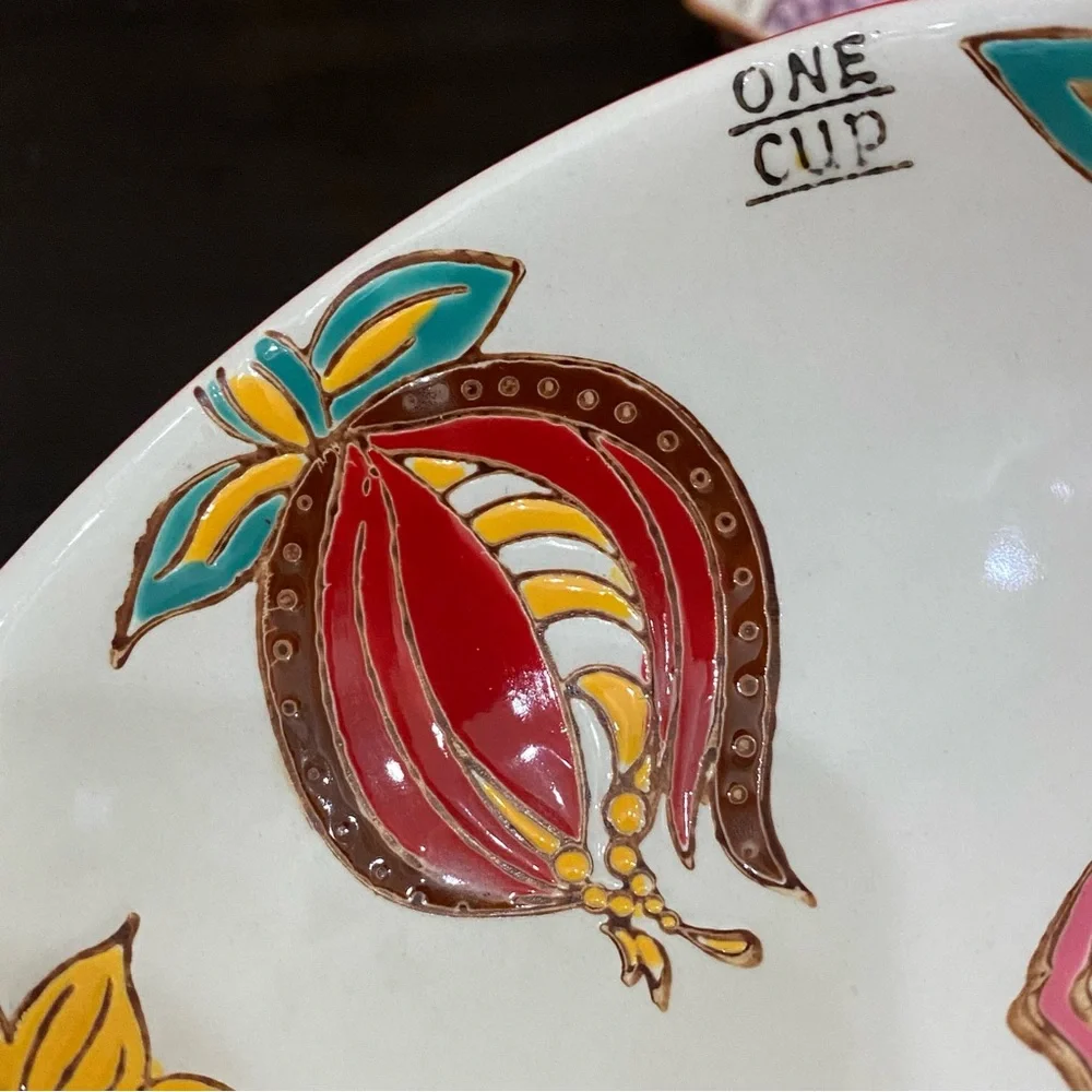 Beautiful Ceramic Nesting Measuring Cups Bowl Fruits & Flowers Design